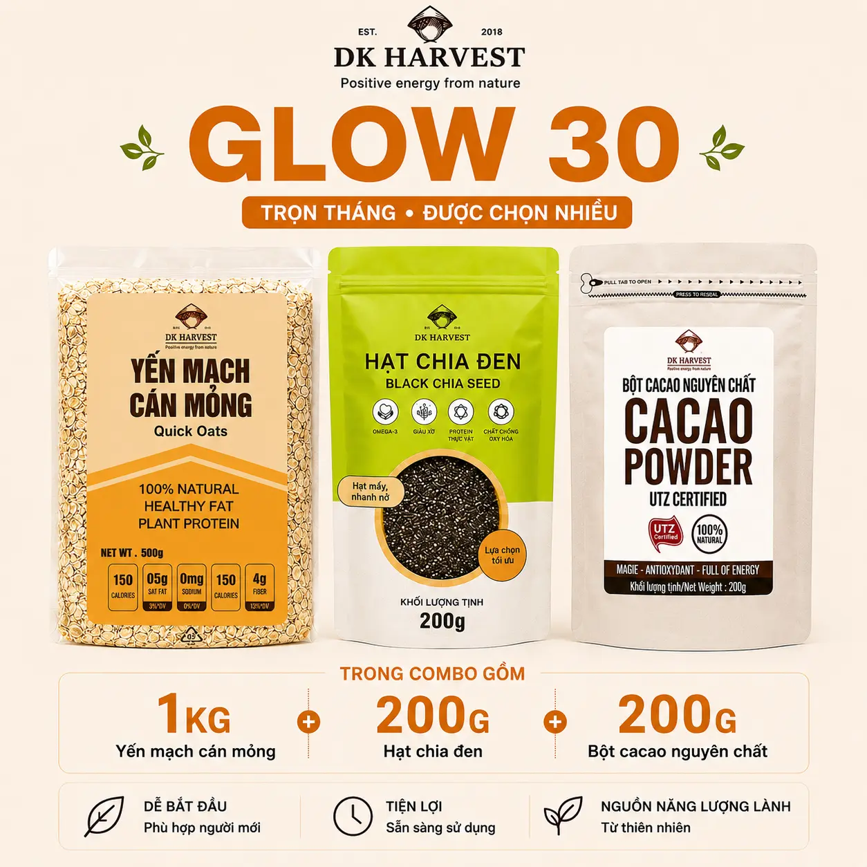 Yến Mạch + 200g Hạt Chia + 200g Cacao